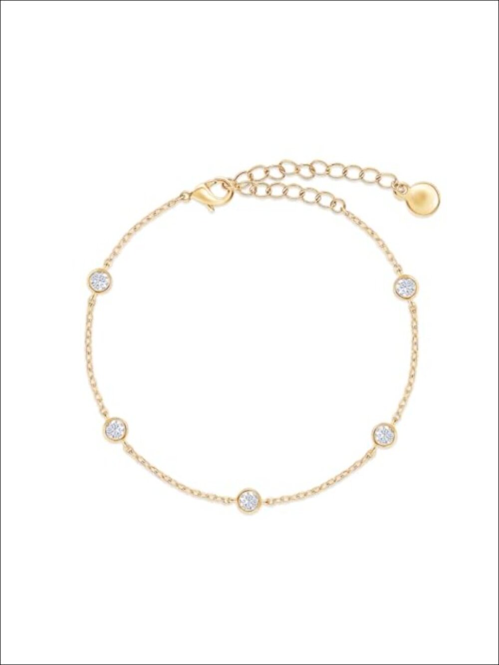 18K Gold Plated Five Stone Station Link Bracelet 3MM Moissanite Tennis Bracelet